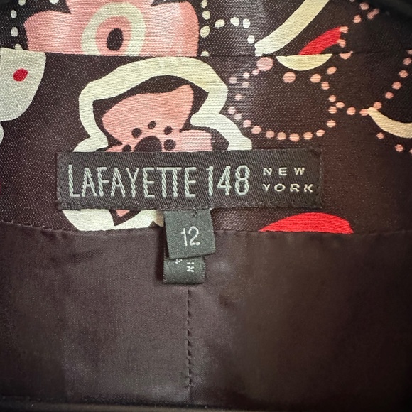 Lafayette 148 Linen Silk Blend Red Black Floral Blazer - Picture 3 of 8